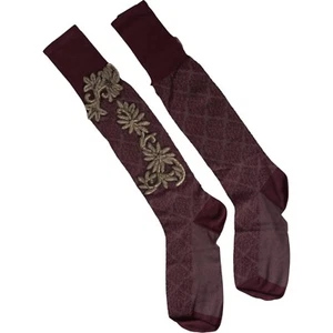 DOLCE & GABBANA Socks Maroon Gold Floral Jacquard Cotton Stretch Mid Calf s. L - Picture 1 of 6