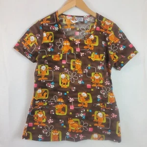 garfield women's scrub top brown odie small - Picture 1 of 5