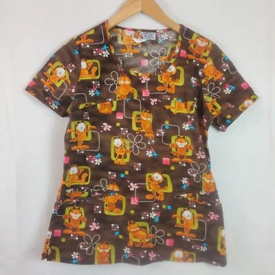 garfield women's scrub top brown odie small - Image 1 of 4