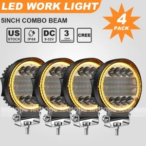 4PCS 5''Inch 160W Round LED Work Light Spot Flood Driving Fog Amber Lamp Offroad - Picture 1 of 12