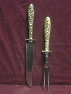    Sterling Handle REPOUSSE CARVING SET  KNIFE 10 1/2" FORK 9 1/4" no monogram - Image 1 of 3