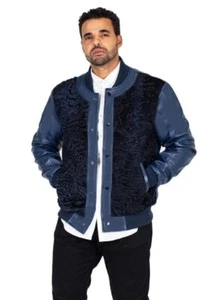 Abrigo Chaqueta Para Hombre Piel de Cordero Persa Swakara Borde Cuero Azul Preventa Todas las Tallas - Imagen 1 de 14