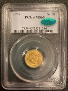 1907 $2.50 -- PCGS MS 65 CAC   GOLD Liberty Quarter Eagle    $1 start no reserve