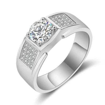 Anillo de compromiso de boda de 9,32 mm para hombre AAA circonita cúbica relleno de oro blanco talla 7-12 Foto 1 de 4