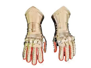 Mittelalter Ritter Rüstung Stahl Stulpen Handschuhe Mittelalter Templer Funktionsstahl - Bild 1 von 4