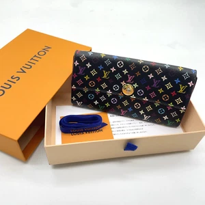 AUTH Louis Vuitton Monogram Multicolor Noir Sarah Wallet M93533 W/Box NS061062 - Picture 1 of 20