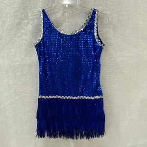 Babeyond Flapper Dress Retro Gatsby Girls Large Sequin Art Deco Blue Sleeveless - Picture 1 of 9