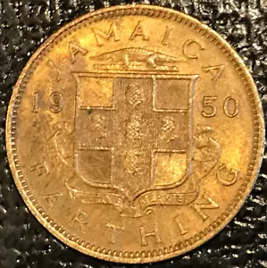 AU/UNC DETAILS 1950 JAMAICA FARTHING CROCODILE COIN-SURFACE ISSUES-APR107 - Picture 1 of 2
