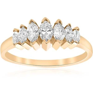 14k Yellow Gold 3/4ct Marquise Diamond Wedding Anniversary Ring Womens Band - Picture 1 of 5