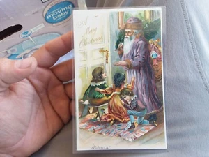 Antique Early 1900s Embossed "Merry Christmas" Postcard Santa Children Presents - Picture 1 of 2
