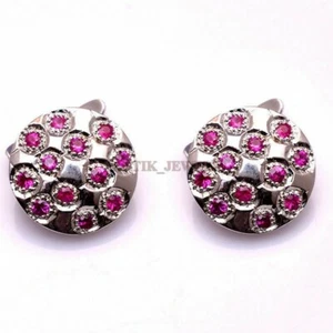 Heated Ruby Gemstone With 925 Sterling Silver Cufflink #2538 - Picture 1 of 3