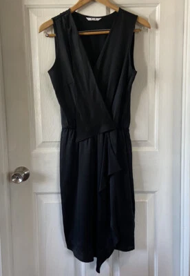 Three Dots Silk Faux Wrap Dress Black Size Small - Image 1 of 4