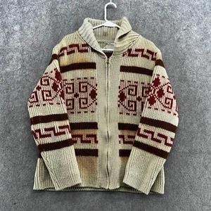 VTG Pendelton Sweater Mens M Beige Geometric AOP Virgin Wool Sweatshirt USA 90s - Picture 1 of 13