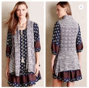 Anthropologie Moth Lavena Pointelle Draped Vest Crochet Cardigan Sweater Size XS - Picture 1 of 7