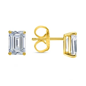 IGI F/VS 3 Kt Smaragd Lab Created Grown Diamond Ohrringe 14K Gelbgold Push - Bild 1 von 3