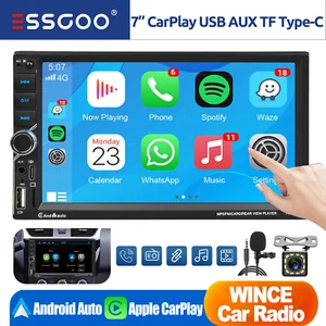 7" Double Din Wireless CarPlay/Android Auto Car Stereo Radio Type C FM Bluetooth - Picture 1 of 15