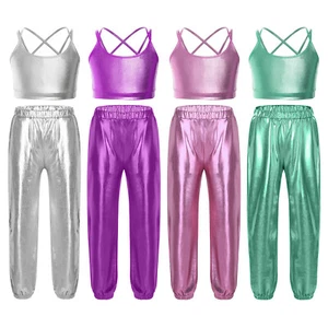 Kids Girls Dancewear Camisole Suit Bottoms Set Sportwear Outfits Street Disco - Picture 1 of 38
