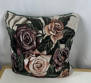 Vintage Tapestry Floral Throw Decorative Pillow Roses 14x14 French Country - Picture 1 of 4