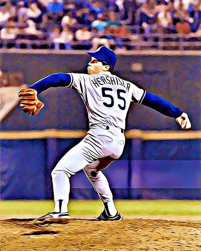 Orel Hershiser DiamondArt 8x10 art photo Los Angeles LA Dodgers unsigned - Image 1 of 1