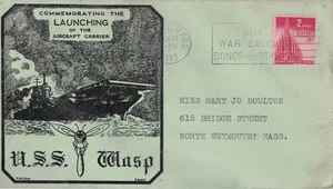 17 Aug 1943 Naval Cover, Launching of USS Wasp, Quincy MA - Picture 1 of 2