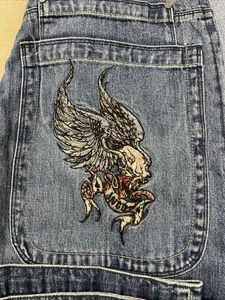 Nuevo con etiquetas: Jeans vintage JNCO para hombre alas calavera bordado volador - Imagen 1 de 15