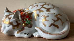 Antike japanische Maneki Neko Glück große Kutani Katze Figur - Bild 1 von 20