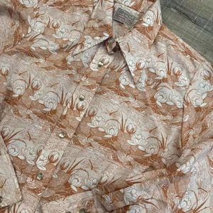 Vintage H Bar C Ranchwear Damen Perlen Druckknopf langer Schwanz Blumenmuster große Lilie LESEN - Bild 1 von 16