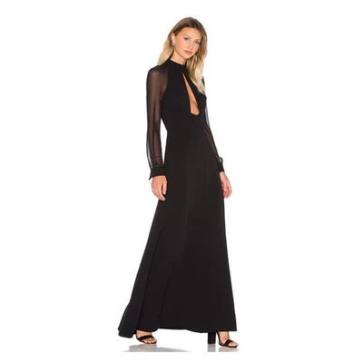 Jill Jill Stuart Open Front Chiffon Sheer Sleeve Formal Maxi Dress 2 Black - Image 1 of 4