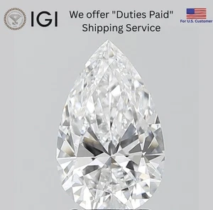 IGI Certified Lab Grown CVD Diamond PEAR Cut 1.6 Ct D Color SI1 Clarity Stone - Picture 1 of 14
