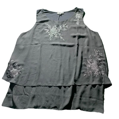 Camiseta sin mangas DG2 Diane Gilman con encaje fácil negra 2X fiesta boda festival popover Foto 1 de 4