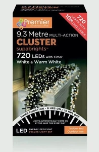 Premier 720 LED (9.3m) Cluster Christmas Lights & Timer - Cool & Warm White Mix - Picture 1 of 1