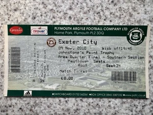 2010/11 Plymouth Argyle v Exeter City (09/11/10) League Trophy Match Ticket - Picture 1 of 1