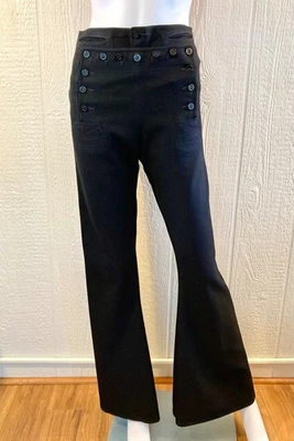 Pantalones de marinero Worsted Wool Gabardine de 13 botones de la Marina de los Estados Unidos de la década de 1970 S 28 Bellbottoms esquí Foto 1 de 4