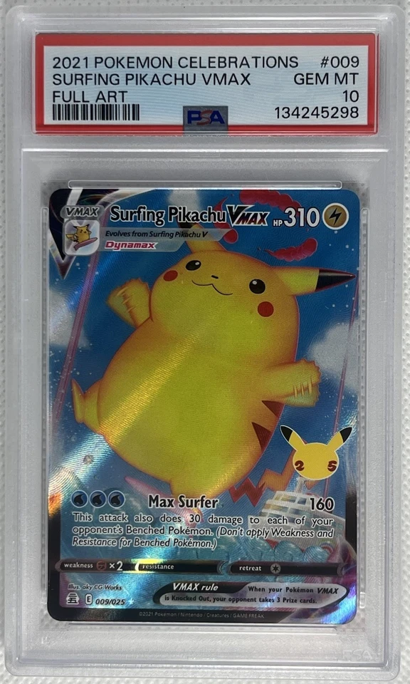 Pokémon Celebrations Surfing Pikachu VMAX Full Art 009/025 PSA 10 Gem Mint - Image 1 of 2