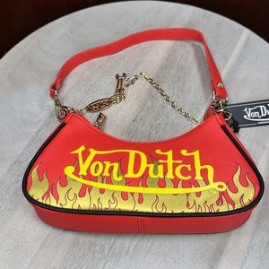 Von Dutch Damen Schultertasche Vegan Print Rot Flammen Neu Selten Sammeln - Bild 1 von 14