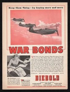 1944 Diebold Systems Cardineer Keep Them Flying Compra bonos de guerra anuncio impreso patriótico - Imagen 1 de 3