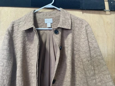 Chicos Textured 3/4 Sleeve 4 Button Swing Jacket Tan Size 3 - Image 1 of 4