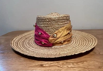 Vintage Eric Javits Wide Brim Straw Hat Classic Designer Elegant Sun Hat - Image 1 of 4