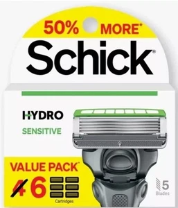 Schick Hydro 5 Blades Sensitive Razor Refills Value Pack 6 Refill Cartridges NEW - Picture 1 of 4