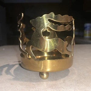 Brass Pillar Candle Holder Reindeer Heavy Holds 3”-3 1/4” Candle Mantle India - Picture 1 of 4