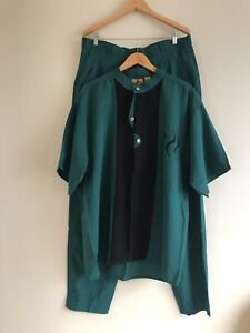 Trutus Biancarra Vintage Shirt (XL) Pant (38x32) Set Button Down Green Black