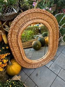 oval wicker mirror rattan wall boho mirror handmade rustic hanging mirror - Picture 1 of 9
