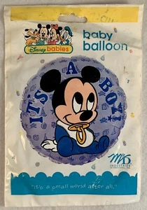 Vintage Mickey Mouse Gender Reveal Baby Boy Helium Balloon NOS in Package 1996 - Picture 1 of 2