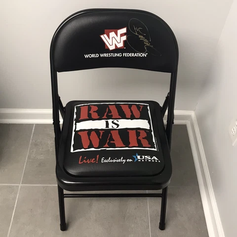 Autographed Signed 1997 WWF Wrestling Raw is War Event Chair Mick Foley Mankind Cover