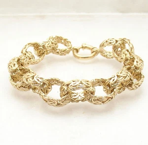 Bold Polished Byzantine Rolo Link Bracelet Senora Clasp Real 14K Yellow Gold QVC - Picture 1 of 7