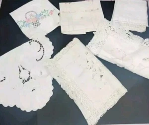 *CUTTER LOT* Of 6 Vtg Pieces Tea Towel Dresser Scarf Doily Embroidered Crocheted - Picture 1 of 24