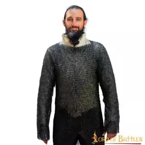 Hauberk Chainmail Armor Mild Steel Flat Rings Dome Riveted Medieval SCA Costume - Picture 1 of 19