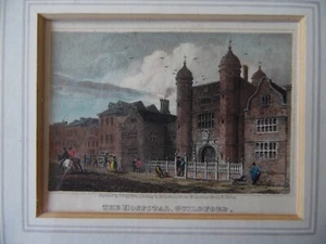 Antiguo H/col del Hospital Guildford grabado J. Greig 1819 excursiones en Surrey - Imagen 1 de 3