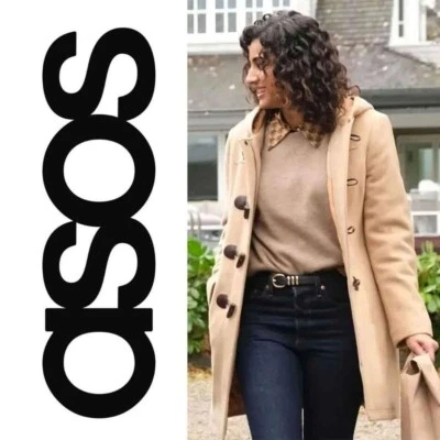 Asos Camel Desnudo Marrón Columpio Falda Abrigo de Lona Imitación Piel Capucha Chaqueta de Invierno Nuevo sin Etiquetas Foto 1 de 4