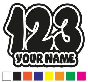 Custom Race Numbers and Name x3 Vinyl Stickers Decals Motorbike Motorcross Quads - Picture 1 of 4
